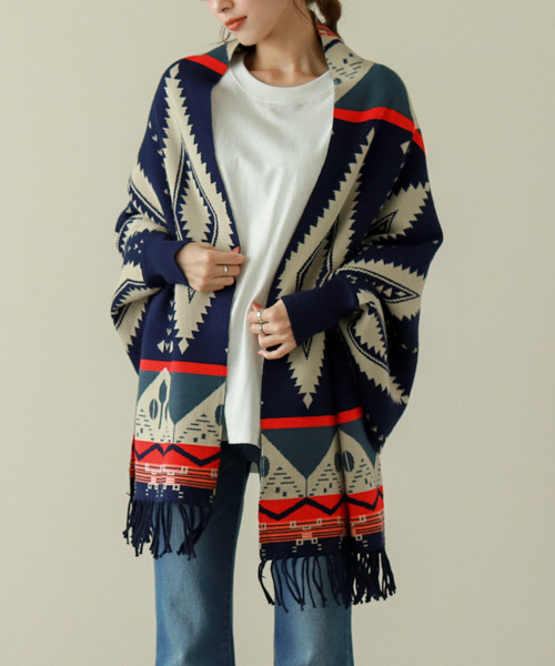 La-gemme（ラジェム）の「ストール風羽織カーディガン（カーディガン/ボレロ・レディース・ブラック×グレー/ブルー系その他/チェック/ブラウン系その他3/ブルー系その他2/ブラウン系その他/ブラウン系その他2/グレー×ピンク・フリー）」の7枚目の写真