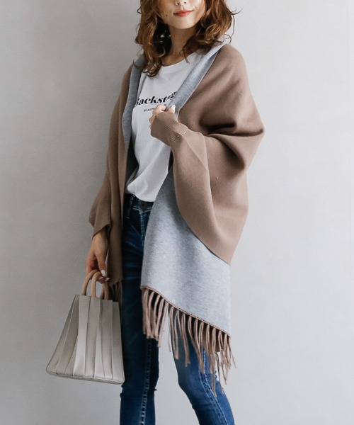 La-gemme（ラジェム）の「ストール風羽織カーディガン（カーディガン/ボレロ・レディース・ブラック×グレー/ブルー系その他/チェック/ブラウン系その他3/ブルー系その他2/ブラウン系その他/ブラウン系その他2/グレー×ピンク・フリー）」の12枚目の写真