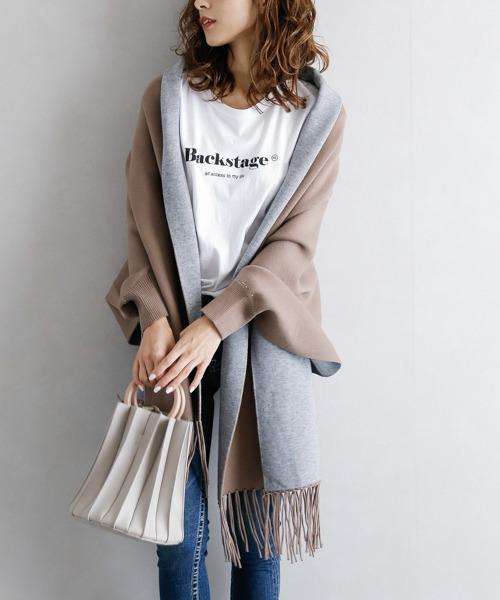 La-gemme（ラジェム）の「ストール風羽織カーディガン（カーディガン/ボレロ・レディース・ブラック×グレー/ブルー系その他/チェック/ブラウン系その他3/ブルー系その他2/ブラウン系その他/ブラウン系その他2/グレー×ピンク・フリー）」の13枚目の写真