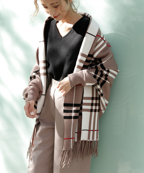 La-gemme（ラジェム）の「ストール風羽織カーディガン（カーディガン/ボレロ・レディース・ブラック×グレー/ブルー系その他/チェック/ブラウン系その他3/ブルー系その他2/ブラウン系その他/ブラウン系その他2/グレー×ピンク・フリー）」の16枚目の写真