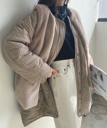 Futier land | ファーベスト付きキルティングコート(ノーカラージャケット)