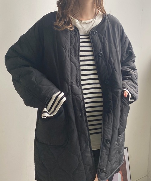 Futier land(フューティアランド)の「ファーベスト付きキルティングコート(ノーカラージャケット・レディース・アイボリー/ブラック/グレイッシュベージュ・MEDIUM)」の22枚目の写真