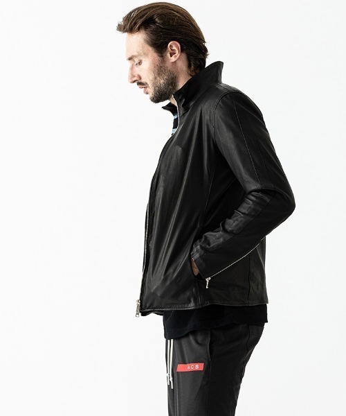 ACANTHUS(アカンサス)の「mj8992- Ultra-thin Leather Stand Collar Riders ライダースジャケット(ライダースジャケット・メンズ・ブラック・M/L/XL/S)」の4枚目の写真