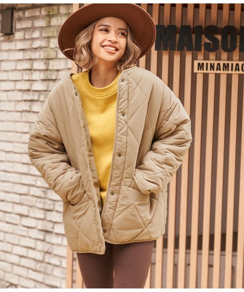 anap mimpi（アナップミンピ）の「2WAYダイヤキルト襟ボアブルゾン（ブルゾン・レディース・ブラック/カーキ/ベージュ・FREE）」の2枚目の写真