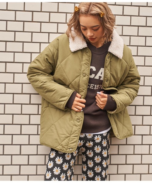 anap mimpi（アナップミンピ）の「2WAYダイヤキルト襟ボアブルゾン（ブルゾン・レディース・ブラック/カーキ/ベージュ・FREE）」の3枚目の写真