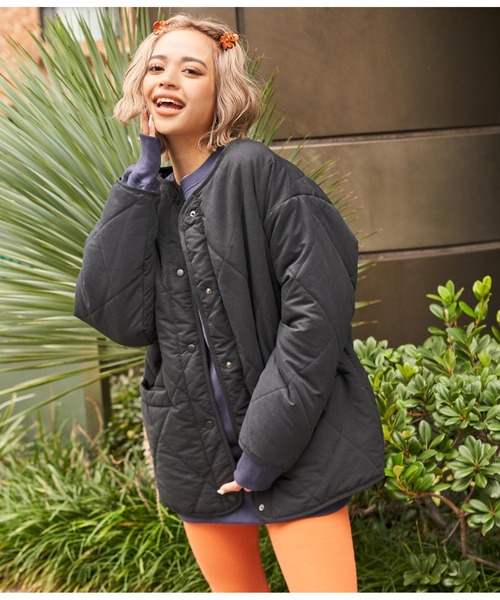 anap mimpi（アナップミンピ）の「2WAYダイヤキルト襟ボアブルゾン（ブルゾン・レディース・ブラック/カーキ/ベージュ・FREE）」の8枚目の写真