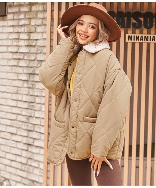 anap mimpi（アナップミンピ）の「2WAYダイヤキルト襟ボアブルゾン（ブルゾン・レディース・ブラック/カーキ/ベージュ・FREE）」の14枚目の写真