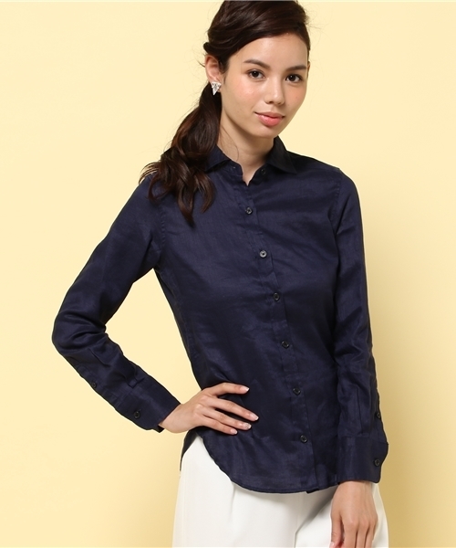 LIMITLESS LUXURY（リミットレスラグジュアリー）の「リネンシャツ。（シャツ/ブラウス・レディース・ホワイト/ネイビー/イエロー/サックスブルー・FREE）」の3枚目の写真