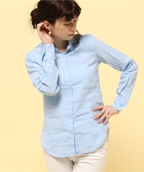 LIMITLESS LUXURY（リミットレスラグジュアリー）の「リネンシャツ。（シャツ/ブラウス・レディース・ホワイト/ネイビー/イエロー/サックスブルー・FREE）」の4枚目の写真