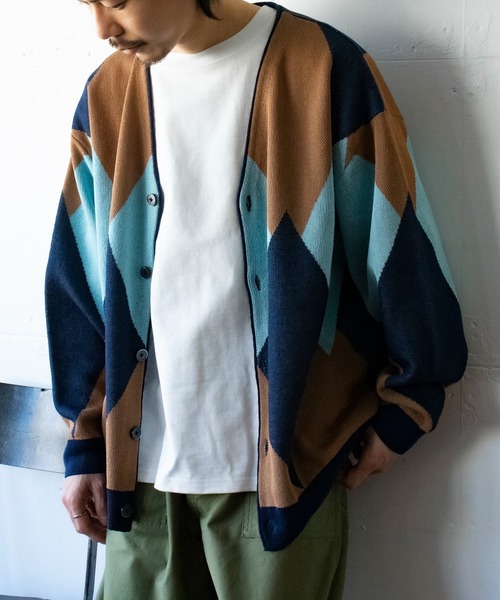 GLOSTER（グロスター）の「【GLOSTER/グロスター】ミックスパターン ルーズフィットカーディガン（カーディガン/ボレロ・メンズ・オレンジ系その他/ホワイト系その他/ベージュ系その他/ブルー系その他/グリーン系その他・S/M/L）」の15枚目の写真
