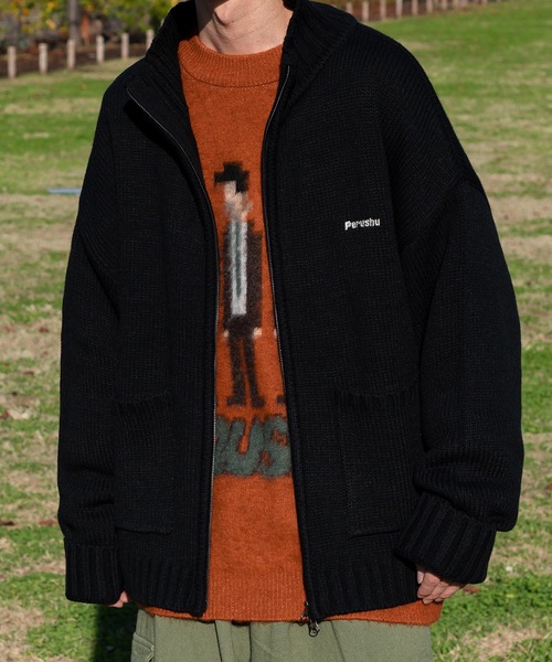 Perushu（ペルーシュ）の「モヘアライクピクセルおじニット（ニット/セーター・メンズ・ブラック/オリーブ/オレンジ・MEDIUM/LARGE）」の10枚目の写真