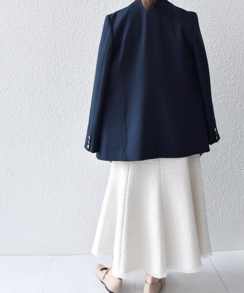 SHIPS any NAVY BLUE スラブ ツイード マーメイドスカート　白 SHIPS any: スラブ ツイード マーメイド スカート［NAVY BLUE