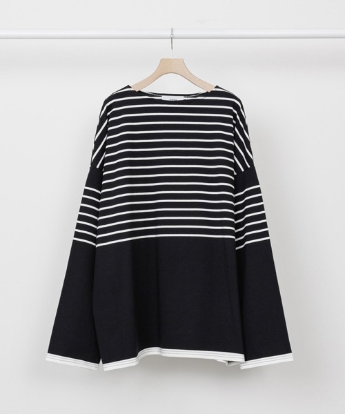 marka（マーカ）の「marka / マーカ：PANEL BORDER BASQUE SHIRT - 30/2 organic cotton knit panel border -：M23A-07CS01C[COR]（Tシャツ/カットソー・メンズ・ホワイト×ネイビー/ブラック×ホワイト/ベージュ系その他・1/2/3）」の20枚目の写真