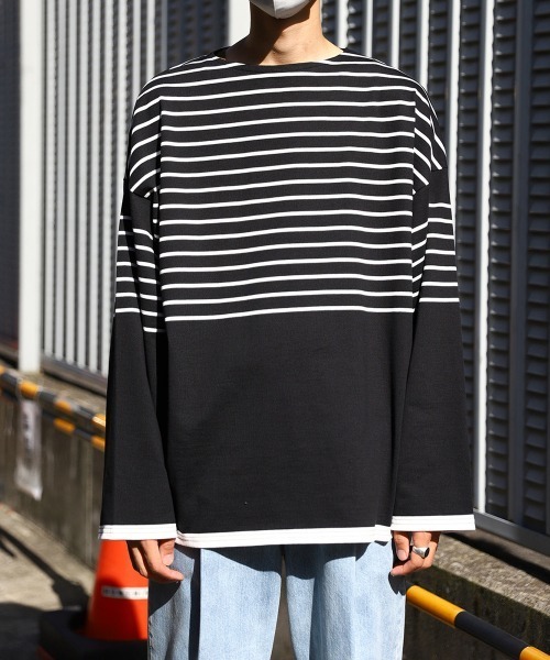 marka（マーカ）の「marka / マーカ：PANEL BORDER BASQUE SHIRT - 30/2 organic cotton knit panel border -：M23A-07CS01C[COR]（Tシャツ/カットソー・メンズ・ホワイト×ネイビー/ブラック×ホワイト/ベージュ系その他・1/2/3）」の21枚目の写真