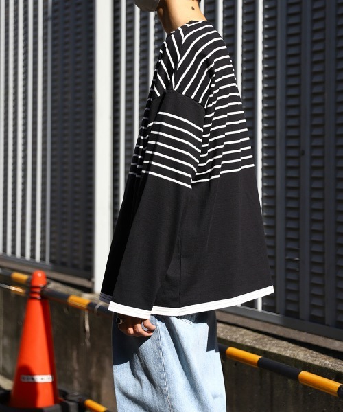 marka（マーカ）の「marka / マーカ：PANEL BORDER BASQUE SHIRT - 30/2 organic cotton knit panel border -：M23A-07CS01C[COR]（Tシャツ/カットソー・メンズ・ホワイト×ネイビー/ブラック×ホワイト/ベージュ系その他・1/2/3）」の22枚目の写真