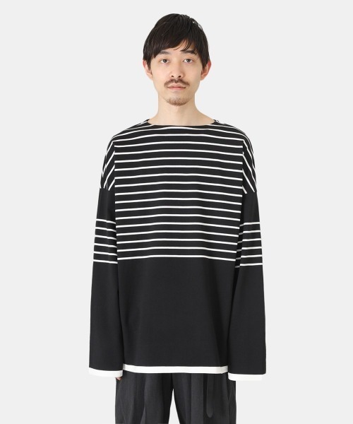 marka（マーカ）の「marka / マーカ：PANEL BORDER BASQUE SHIRT - 30/2 organic cotton knit panel border -：M23A-07CS01C[COR]（Tシャツ/カットソー・メンズ・ホワイト×ネイビー/ブラック×ホワイト/ベージュ系その他・1/2/3）」の15枚目の写真