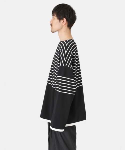 marka（マーカ）の「marka / マーカ：PANEL BORDER BASQUE SHIRT - 30/2 organic cotton knit panel border -：M23A-07CS01C[COR]（Tシャツ/カットソー・メンズ・ホワイト×ネイビー/ブラック×ホワイト/ベージュ系その他・1/2/3）」の14枚目の写真