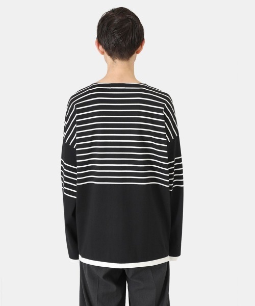 marka（マーカ）の「marka / マーカ：PANEL BORDER BASQUE SHIRT - 30/2 organic cotton knit panel border -：M23A-07CS01C[COR]（Tシャツ/カットソー・メンズ・ホワイト×ネイビー/ブラック×ホワイト/ベージュ系その他・1/2/3）」の13枚目の写真