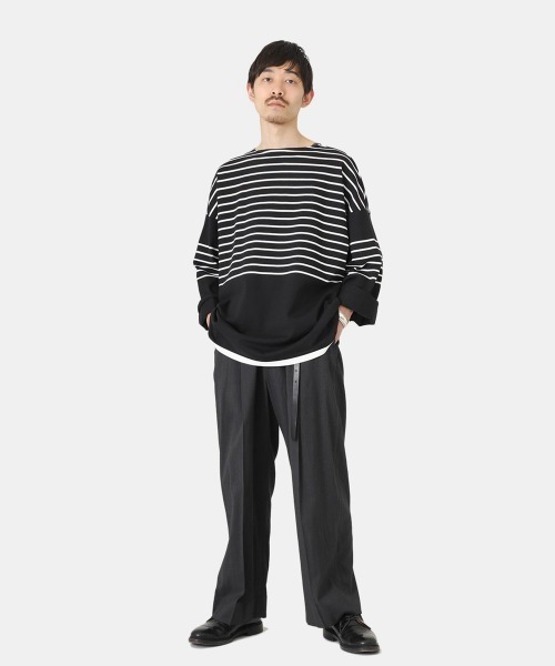 marka（マーカ）の「marka / マーカ：PANEL BORDER BASQUE SHIRT - 30/2 organic cotton knit panel border -：M23A-07CS01C[COR]（Tシャツ/カットソー・メンズ・ホワイト×ネイビー/ブラック×ホワイト/ベージュ系その他・1/2/3）」の12枚目の写真