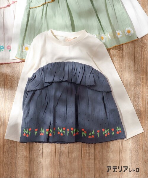 アデリアレトロ（アデリアレトロ）の「アデリアレトロ 3柄刺繍ドッキングTシャツ（Tシャツ/カットソー・キッズ・ミント/アイボリー/ネイビー・110/100/130/120/90/80）」の3枚目の写真