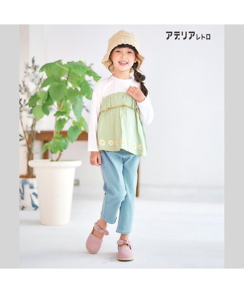 アデリアレトロ（アデリアレトロ）の「アデリアレトロ 3柄刺繍ドッキングTシャツ（Tシャツ/カットソー・キッズ・ミント/アイボリー/ネイビー・110/100/130/120/90/80）」の4枚目の写真