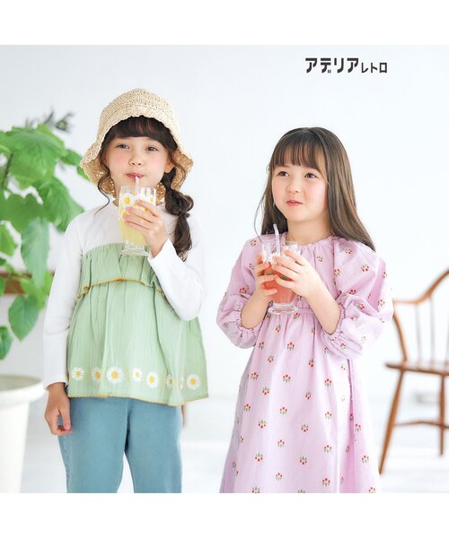 アデリアレトロ（アデリアレトロ）の「アデリアレトロ 3柄刺繍ドッキングTシャツ（Tシャツ/カットソー・キッズ・ミント/アイボリー/ネイビー・110/100/130/120/90/80）」の7枚目の写真