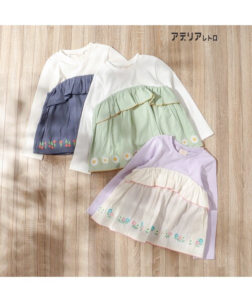 アデリアレトロ（アデリアレトロ）の「アデリアレトロ 3柄刺繍ドッキングTシャツ（Tシャツ/カットソー・キッズ・ミント/アイボリー/ネイビー・110/100/130/120/90/80）」の8枚目の写真