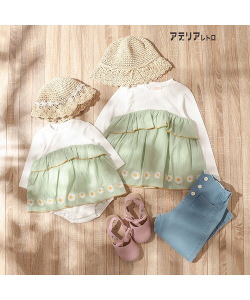 アデリアレトロ（アデリアレトロ）の「アデリアレトロ 3柄刺繍ドッキングTシャツ（Tシャツ/カットソー・キッズ・ミント/アイボリー/ネイビー・110/100/130/120/90/80）」の10枚目の写真