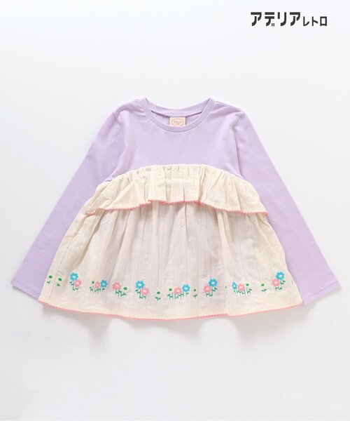 アデリアレトロ（アデリアレトロ）の「アデリアレトロ 3柄刺繍ドッキングTシャツ（Tシャツ/カットソー・キッズ・ミント/アイボリー/ネイビー・110/100/130/120/90/80）」の12枚目の写真