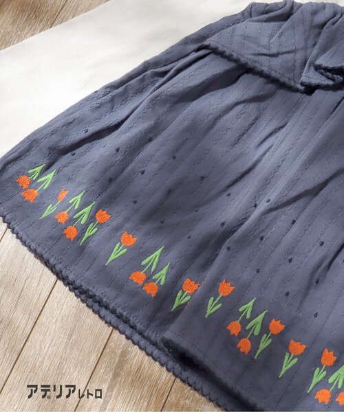 アデリアレトロ（アデリアレトロ）の「アデリアレトロ 3柄刺繍ドッキングTシャツ（Tシャツ/カットソー・キッズ・ミント/アイボリー/ネイビー・110/100/130/120/90/80）」の16枚目の写真