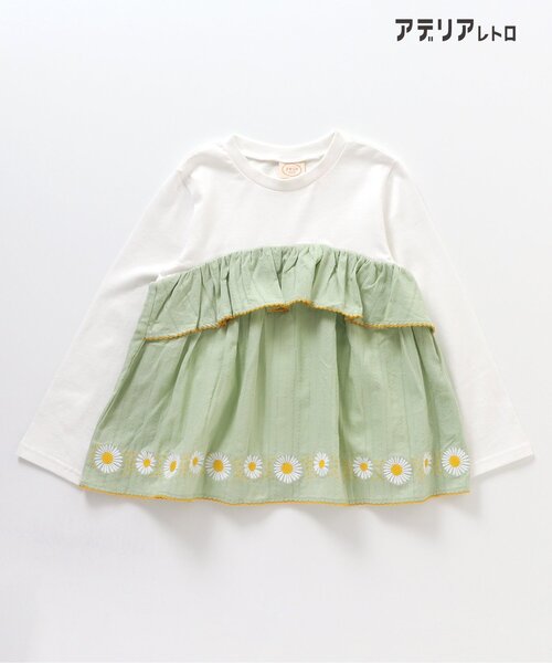 アデリアレトロ（アデリアレトロ）の「アデリアレトロ 3柄刺繍ドッキングTシャツ（Tシャツ/カットソー・キッズ・ミント/アイボリー/ネイビー・110/100/130/120/90/80）」の17枚目の写真