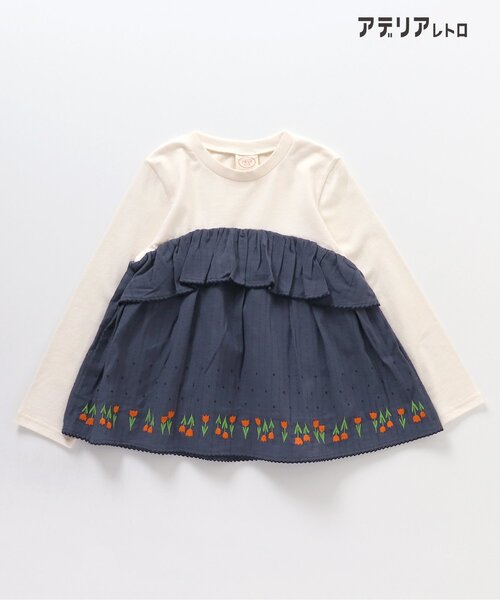 アデリアレトロ（アデリアレトロ）の「アデリアレトロ 3柄刺繍ドッキングTシャツ（Tシャツ/カットソー・キッズ・ミント/アイボリー/ネイビー・110/100/130/120/90/80）」の18枚目の写真