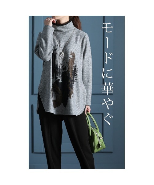 Sawa a la mode（サワアラモード）の「大人モードを叶えるハイネックペイントニット（ニット/セーター・レディース・グレー/ブラック・FREE）」の16枚目の写真