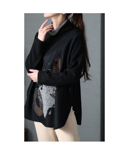 Sawa a la mode（サワアラモード）の「大人モードを叶えるハイネックペイントニット（ニット/セーター・レディース・グレー/ブラック・FREE）」の20枚目の写真