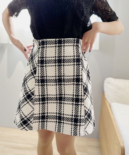 PRIVATE  BEACH（プライベートビーチ）の「バイヤスチェック柄ミニスカート スカパン（スカート・レディース・オフホワイト/ブラック・FREE/M/L）」の10枚目の写真