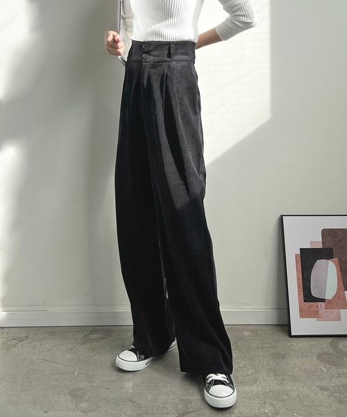 Futier land（フューティアランド）の「ハイウエストコーデュロイスラックス（スラックス・レディース・ブラック/ブラウン/アイボリー・MEDIUM/LARGE）」の14枚目の写真