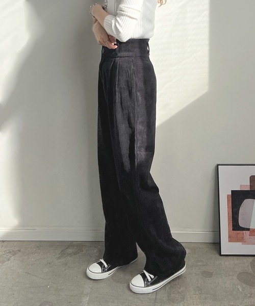 Futier land（フューティアランド）の「ハイウエストコーデュロイスラックス（スラックス・レディース・ブラック/ブラウン/アイボリー・MEDIUM/LARGE）」の5枚目の写真