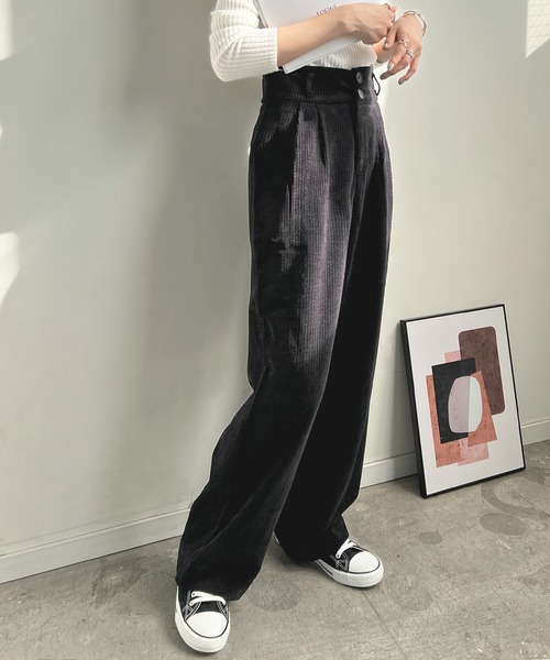 Futier land（フューティアランド）の「ハイウエストコーデュロイスラックス（スラックス・レディース・ブラック/ブラウン/アイボリー・MEDIUM/LARGE）」の15枚目の写真