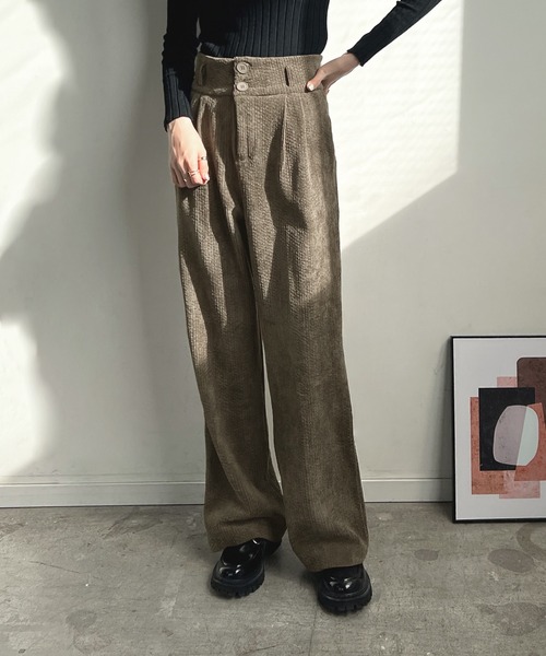 Futier land（フューティアランド）の「ハイウエストコーデュロイスラックス（スラックス・レディース・ブラック/ブラウン/アイボリー・MEDIUM/LARGE）」の16枚目の写真