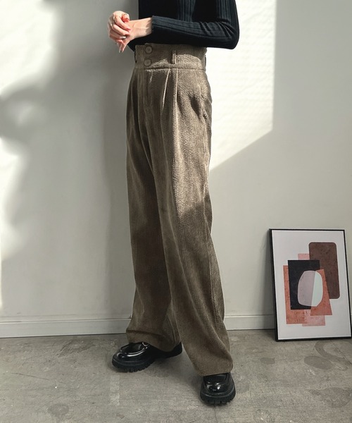 Futier land（フューティアランド）の「ハイウエストコーデュロイスラックス（スラックス・レディース・ブラック/ブラウン/アイボリー・MEDIUM/LARGE）」の11枚目の写真