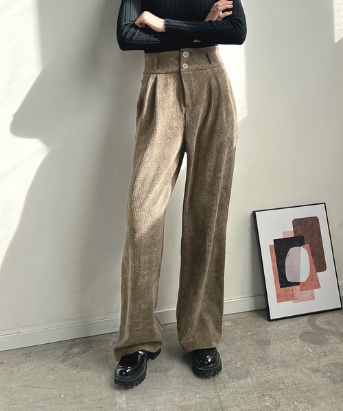 Futier land（フューティアランド）の「ハイウエストコーデュロイスラックス（スラックス・レディース・ブラック/ブラウン/アイボリー・MEDIUM/LARGE）」の21枚目の写真