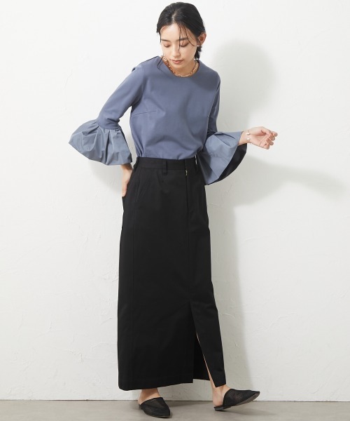 綿100％ロングスリットマキシタイトスカート ＜大きいサイズ有