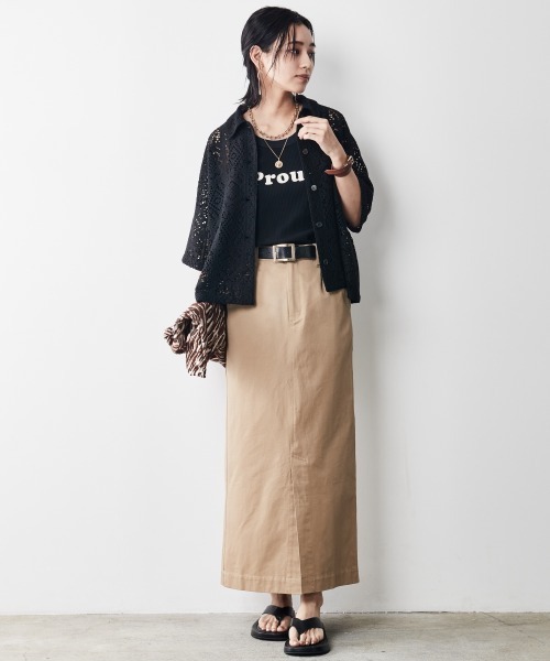 綿100％ロングスリットマキシタイトスカート ＜大きいサイズ有