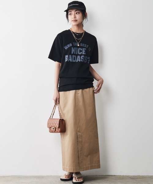 綿100％ロングスリットマキシタイトスカート ＜大きいサイズ有