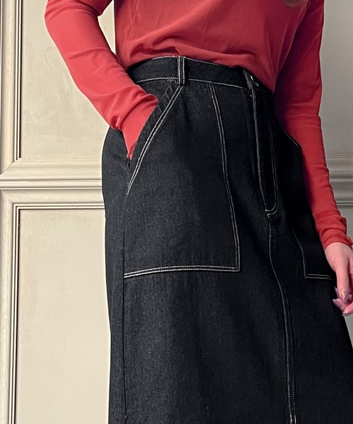 junoah(ジュノア)の「前スリットロングデニムスカート(デニムスカート・レディース・ブルー/ブラック/ネイビー・MEDIUM/LARGE/X-LARGE)」の16枚目の写真