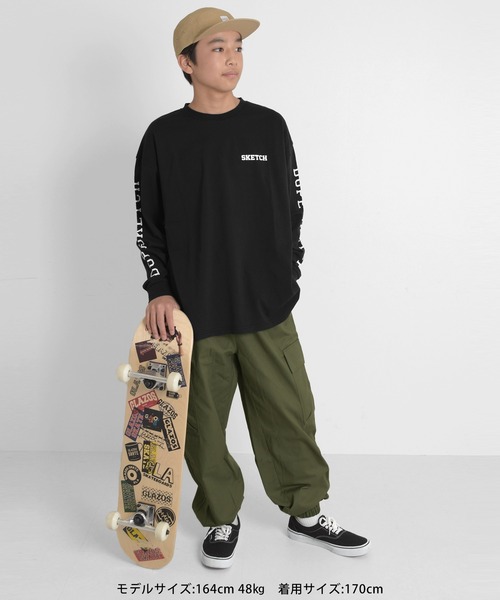 GLAZOS（グラソス）の「[ワイドテーパード]ツイル・カーゴパンツ（カーゴパンツ・キッズ・ブラック/カーキ/ベージュ・160cm/170cm/150cm/140cm）」の9枚目の写真