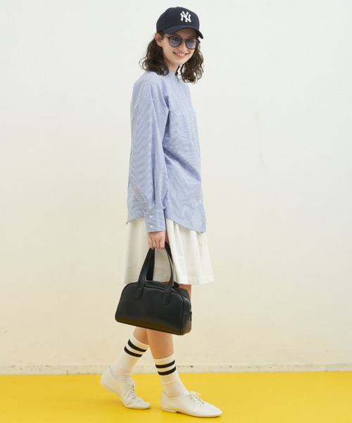 MERLOT（メルロー）の「バンドカラーストライプビッグシャツ（シャツ/ブラウス・レディース・ブルー/ピンク/グリーン・FREE）」の4枚目の写真