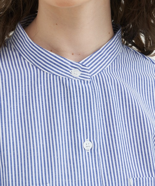 MERLOT（メルロー）の「バンドカラーストライプビッグシャツ（シャツ/ブラウス・レディース・ブルー/ピンク/グリーン・FREE）」の8枚目の写真