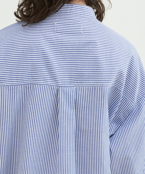 MERLOT（メルロー）の「バンドカラーストライプビッグシャツ（シャツ/ブラウス・レディース・ブルー/ピンク/グリーン・FREE）」の7枚目の写真