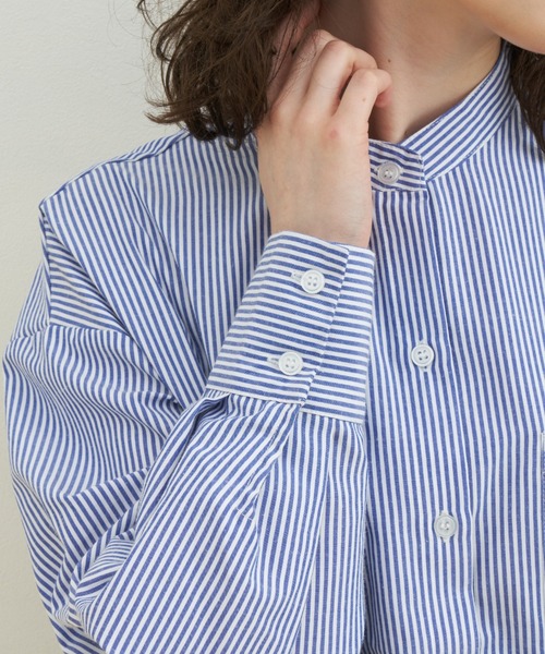 MERLOT（メルロー）の「バンドカラーストライプビッグシャツ（シャツ/ブラウス・レディース・ブルー/ピンク/グリーン・FREE）」の6枚目の写真